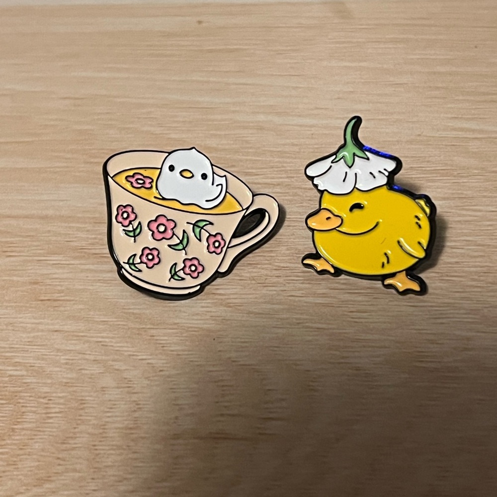 Cute Tea Cup and Chick Enamel Pins